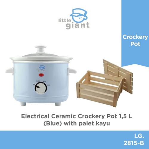 Electrical Ceramic Crockery Pot 1,5 L - Blue with Palet Kayu
