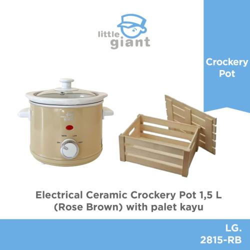 Electrical Ceramic Crockery Pot 1,5 L - Rose Brown with Palet Kayu
