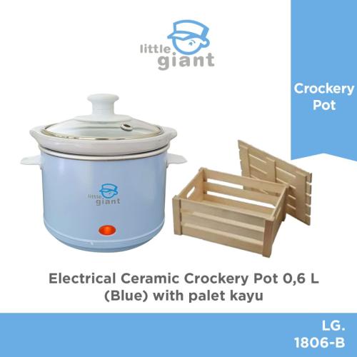 Electrical Ceramic Crockery Pot 0,6 L - Blue, with Palet Kayu